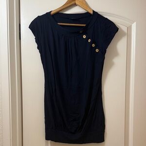 Olian Navy Top with Gold Button Accents